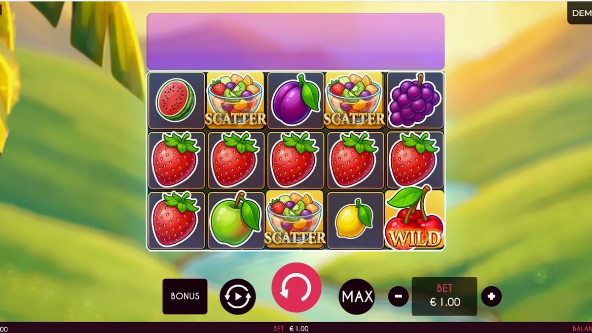 Tampilan visual slot Fruits Madness dengan simbol buah yang cerah